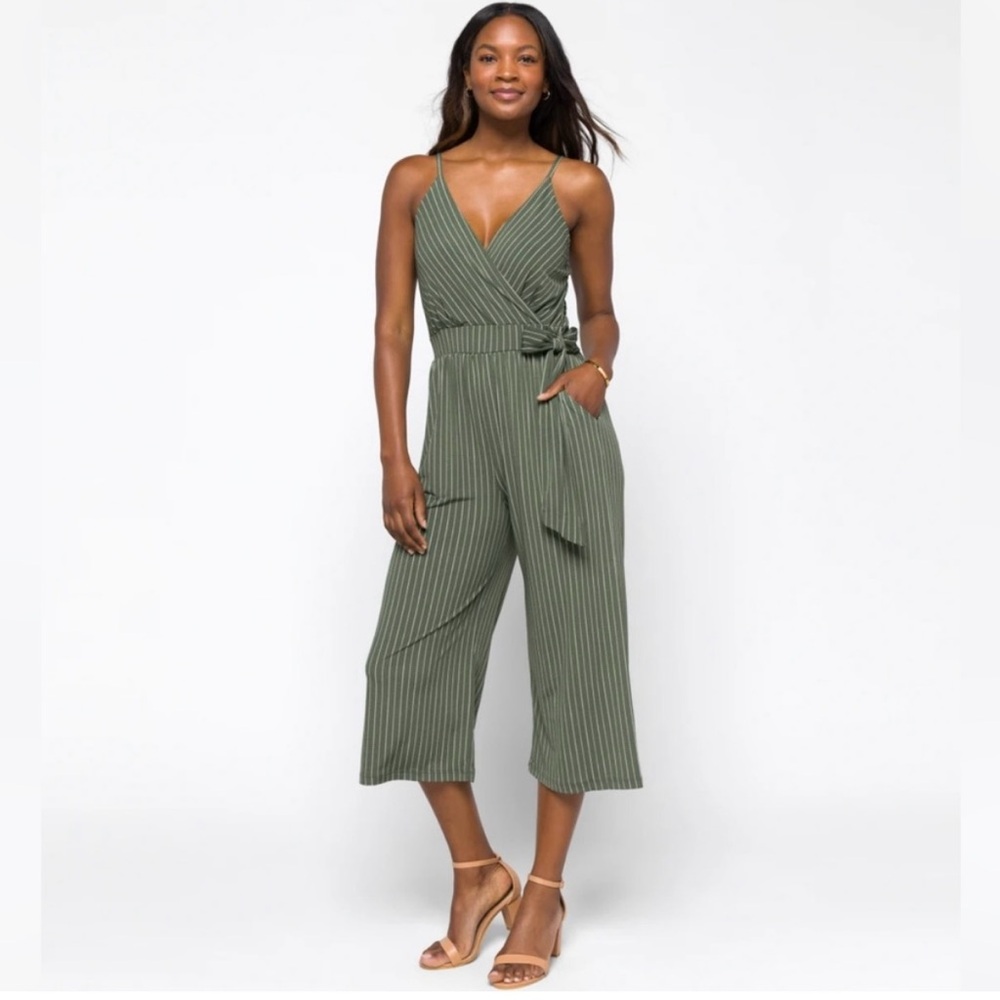 Kaileigh Olive Rica Knit Crop Jumpsuit Small